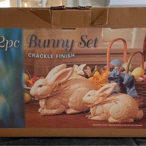 Two-Piece Easter Bunny Figurine Set with Crackle Finish